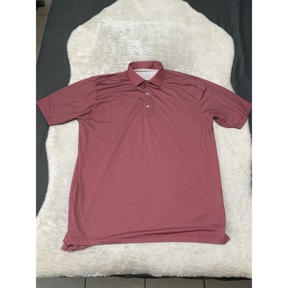 TURTLESON Tour Performance Mens Large Golf Polo Red Houndstooth Short Sleeve Top